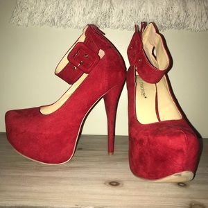 Red platform strap stilettos